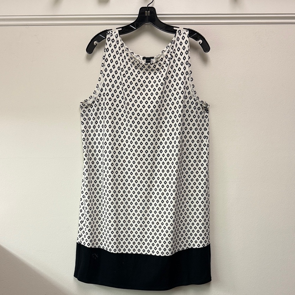 J. Jill Black & White Diamond-Print Sleeveless Mini Dress with Black Hem